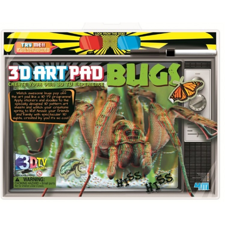 3D Art Pad Böcekler / 3D Böcekler Gözlüklü Kitap Poster Boyama